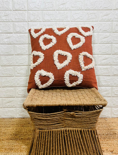 Set of 2 Hand Embroidery Decorative Art Boho Pillow Heart Shape Cushion Cover