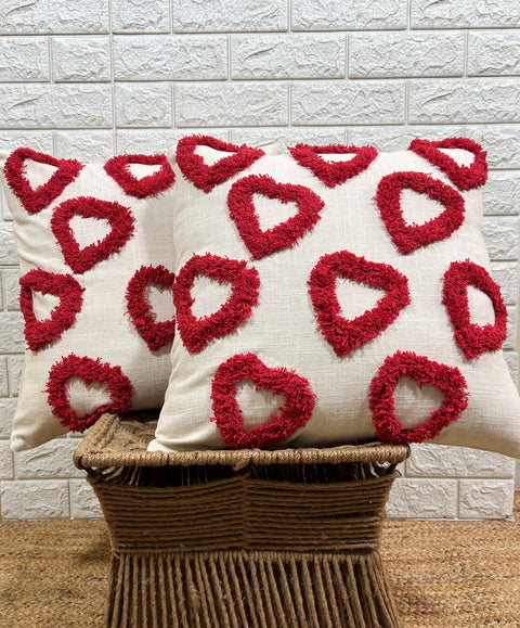 Set of 2 Hand Embroidery Decorative Art Boho Pillow Heart Shape Cushion Cover
