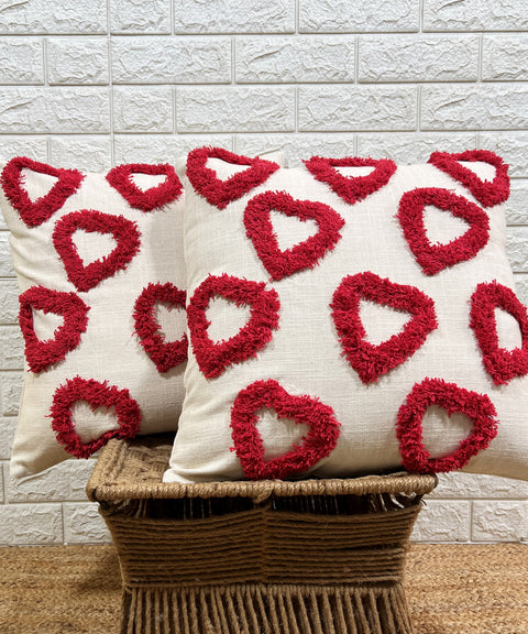 Set of 2 Hand Embroidery Decorative Art Boho Pillow Heart Shape Cushion Cover