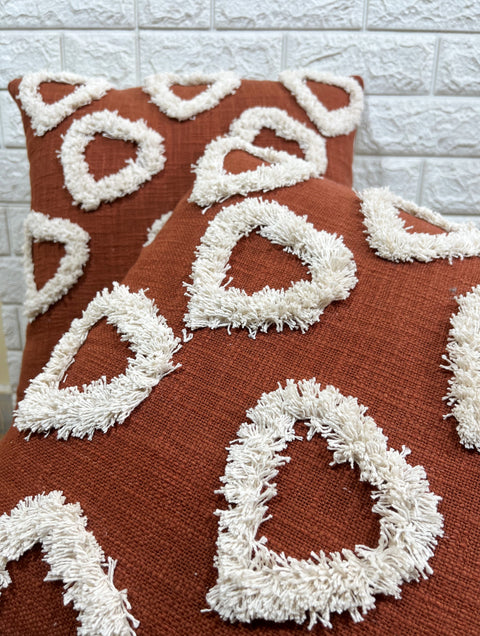 Set of 2 Hand Embroidery Decorative Art Boho Pillow Heart Shape Cushion Cover