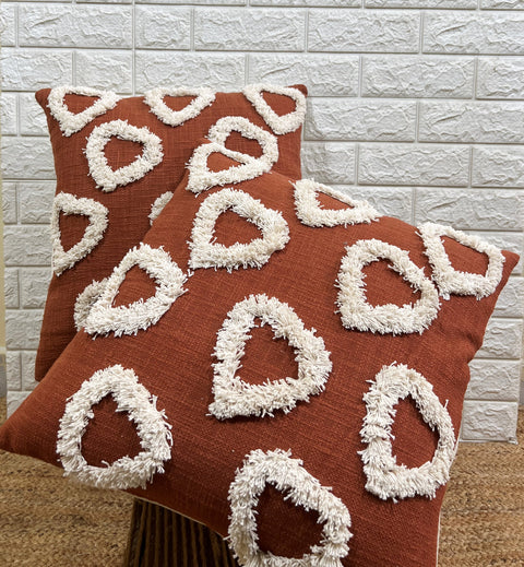 Set of 2 Hand Embroidery Decorative Art Boho Pillow Heart Shape Cushion Cover