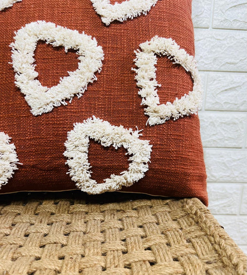 Set of 2 Hand Embroidery Decorative Art Boho Pillow Heart Shape Cushion Cover