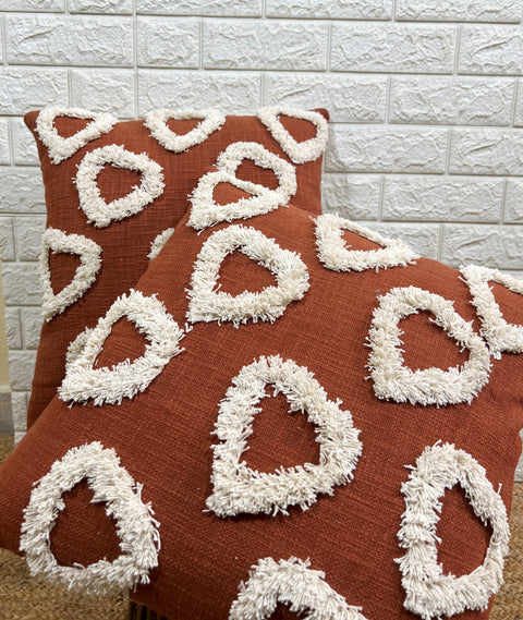 Set of 2 Hand Embroidery Decorative Art Boho Pillow Heart Shape Cushion Cover
