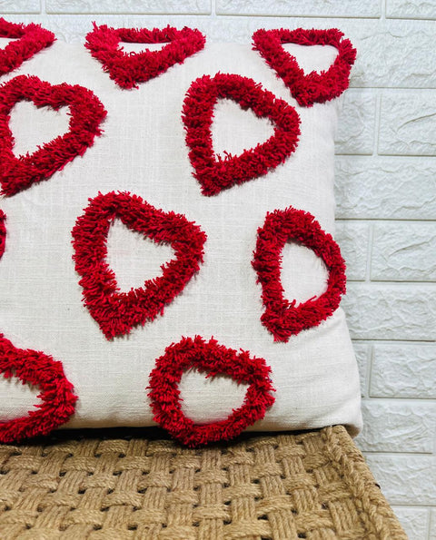 Set of 2 Hand Embroidery Decorative Art Boho Pillow Heart Shape Cushion Cover