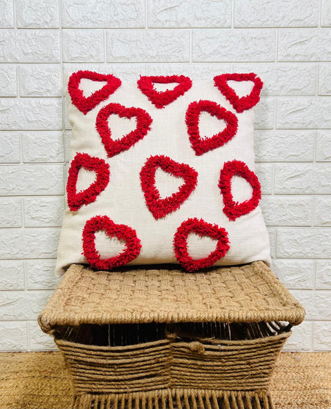 Set of 2 Hand Embroidery Decorative Art Boho Pillow Heart Shape Cushion Cover