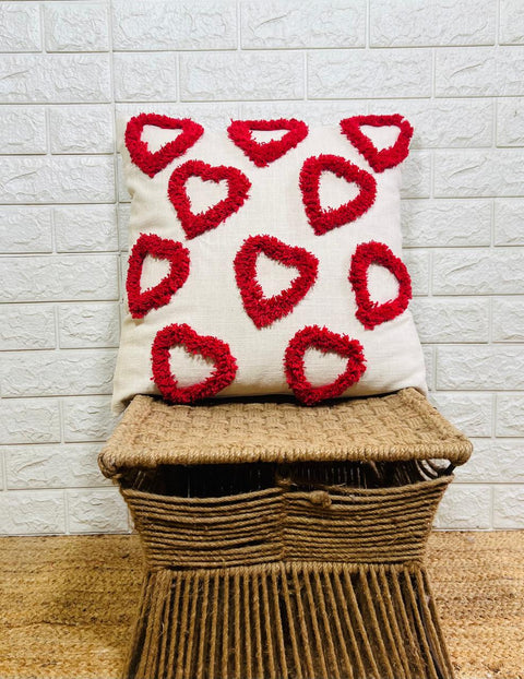 Set of 2 Hand Embroidery Decorative Art Boho Pillow Heart Shape Cushion Cover
