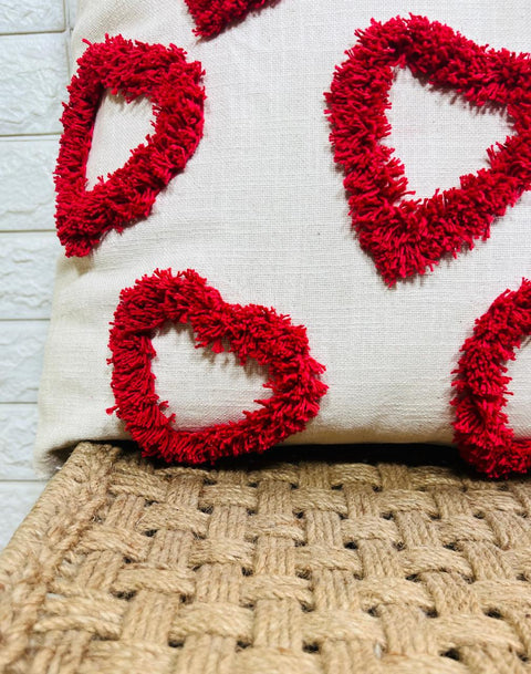 Set of 2 Hand Embroidery Decorative Art Boho Pillow Heart Shape Cushion Cover