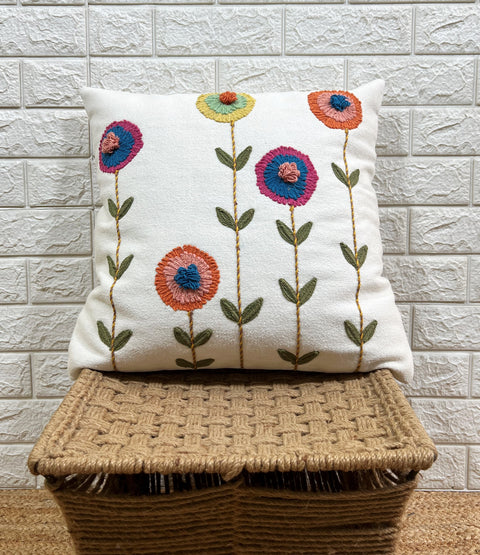 Set of 2 Hand Embroidery Decorative Art Boho Pillow Flower Shape Cushion Cover