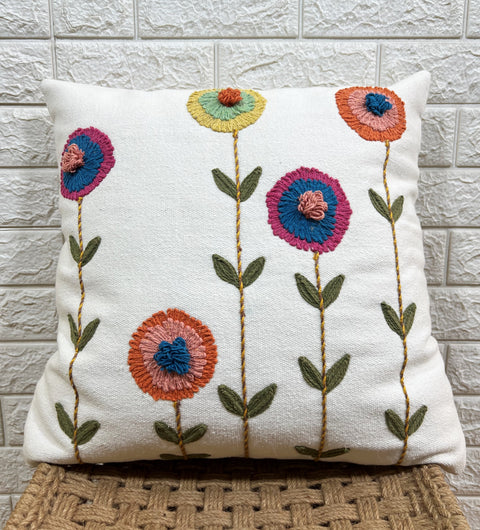 Set of 2 Hand Embroidery Decorative Art Boho Pillow Flower Shape Cushion Cover