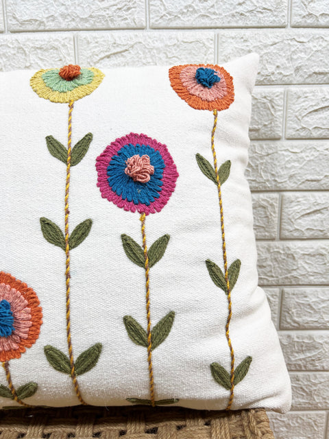 Set of 2 Hand Embroidery Decorative Art Boho Pillow Flower Shape Cushion Cover