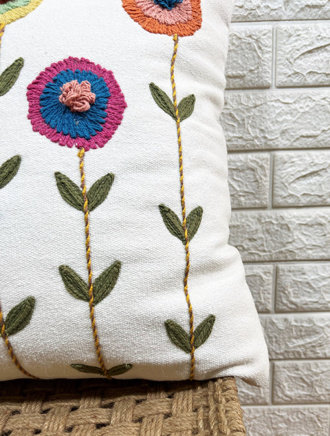 Set of 2 Hand Embroidery Decorative Art Boho Pillow Flower Shape Cushion Cover