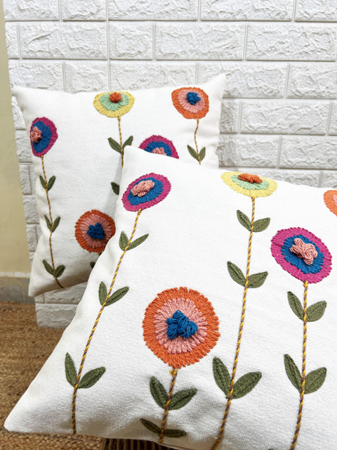 Set of 2 Hand Embroidery Decorative Art Boho Pillow Flower Shape Cushion Cover