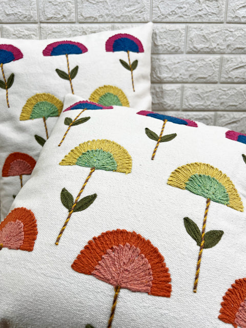 Indihomecraft Set of 2 Hand Embroidery Decorative Art Boho Pillow Lotus Shape Cushion Cover