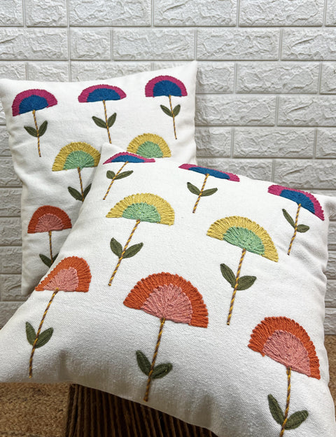 Indihomecraft Set of 2 Hand Embroidery Decorative Art Boho Pillow Lotus Shape Cushion Cover