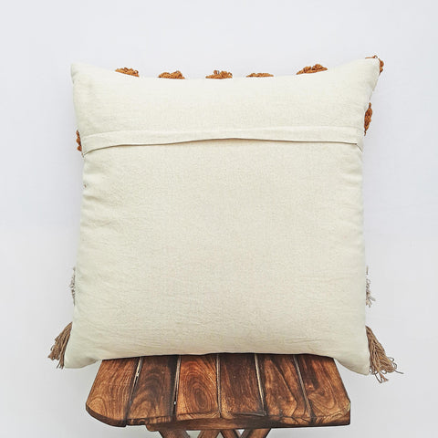 Set Of 2 Tufted Texture Boho Off-White Mustard Yellow Fringe Cushion Cover