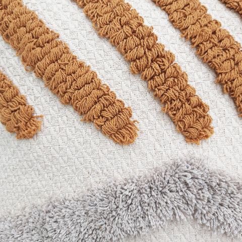 Set Of 3 Tufted Texture Boho Off-White Mustard Yellow Fringe Cushion Cover