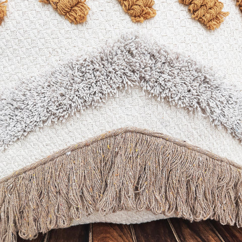 Set Of 3 Tufted Texture Boho Off-White Mustard Yellow Fringe Cushion Cover