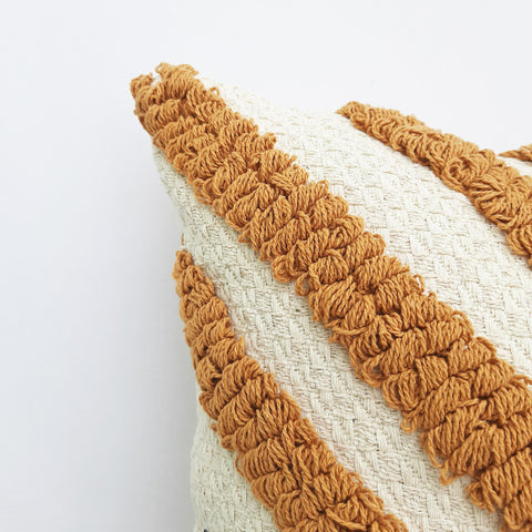 Set Of 2 Tufted Texture Boho Off-White Mustard Yellow Fringe Cushion Cover