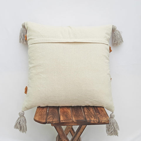 Set Of 2 Tufted Texture Boho Off-White Mustard Yellow Tassel Cushion Cover