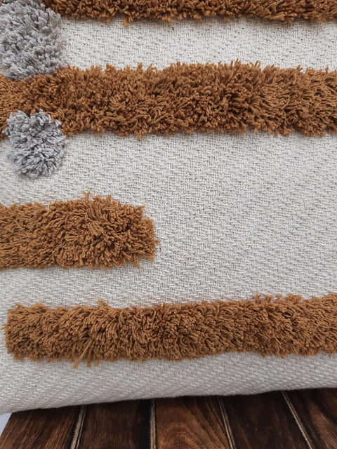 Set Of 2 Tufted Texture Boho Off-White Mustard Yellow Tassel Cushion Cover