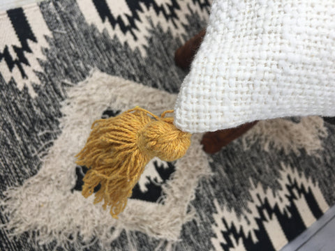 Set Of 3 Tufted Texture Boho Ivory Mustard Yellow Tassel Cushion Cover