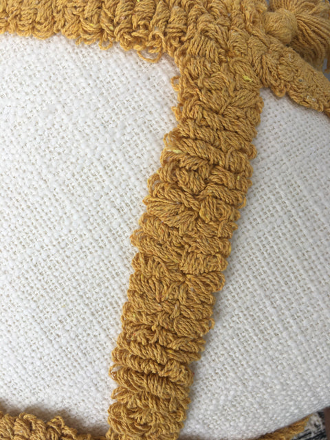 Set Of 3 Tufted Texture Boho Ivory Mustard Yellow Tassel Cushion Cover