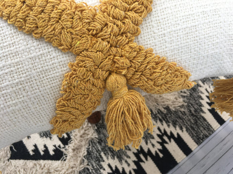 Set Of 3 Tufted Texture Boho Ivory Mustard Yellow Tassel Cushion Cover