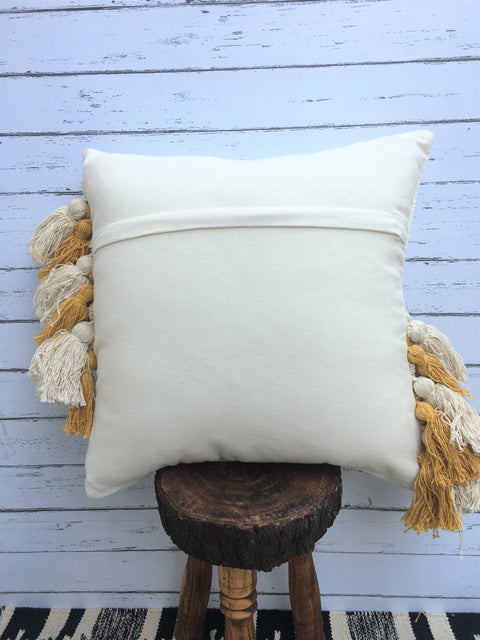 Set Of 2 Tufted Texture Boho Ivory Mustard Yellow Tassel Cushion Cover