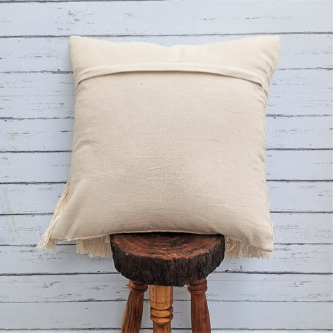 Tufted Texture Boho Ivory and Ivory Fringe Cushion Cover