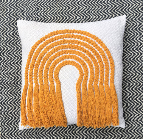 Tufted Texture Boho Ivory and Yellow Fringe Cushion Cover