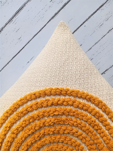 Set Of 3 Tufted Texture Boho Ivory Yellow Fringe Cushion Cover