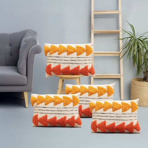 Set Of 3 Tufted Texture Boho Ivory Mustard Yellow Stripe Cushion Cover