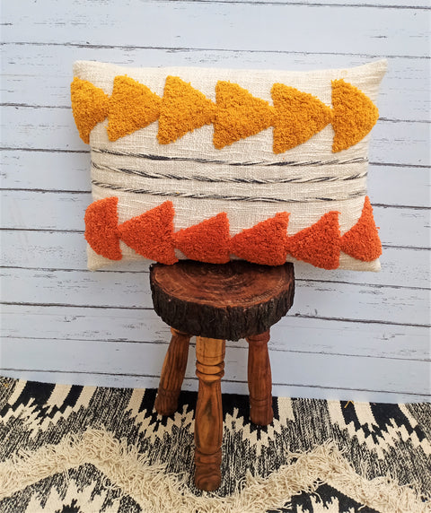 Tufted Texture Boho Ivory and Mustard Yellow Stripe Cushion Cover