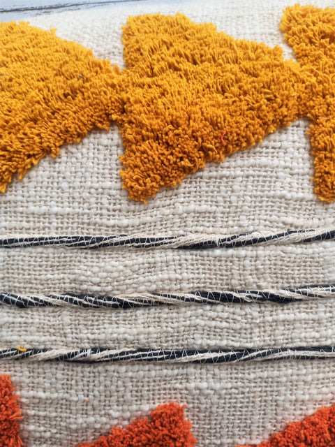 Tufted Texture Boho Ivory and Mustard Yellow Stripe Cushion Cover
