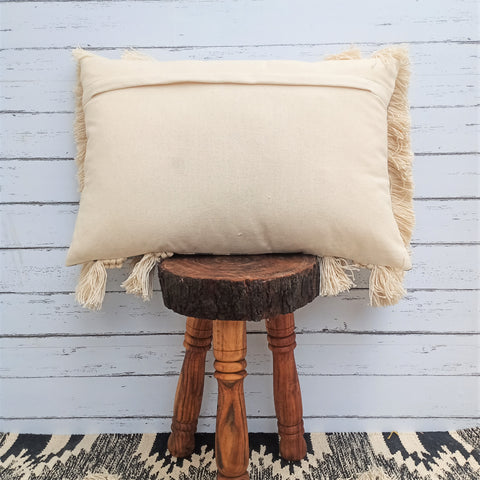 Tufted Texture Boho Off-White and Black Stripe Fringe Cushion Cover