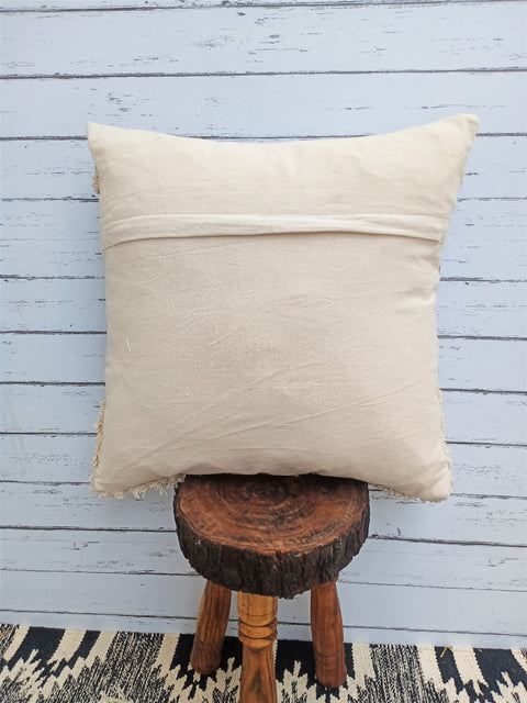 Tufted Texture Boho Off-White and Black Stripe Fringe Cushion Cover