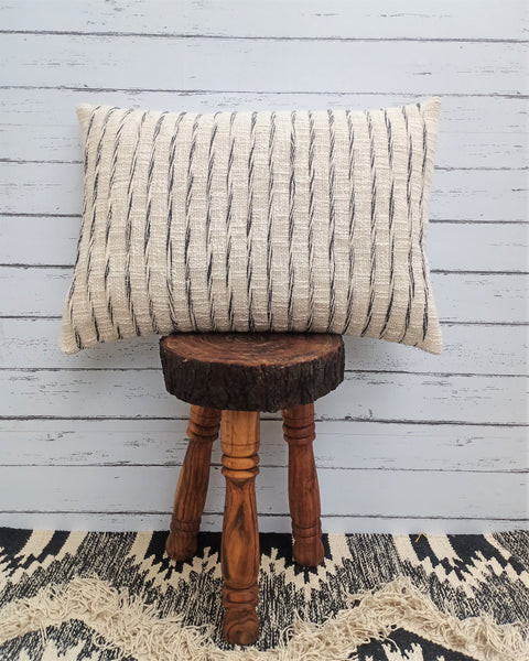 Set Of 3 Hand Tufted Texture Boho Off-White Blue Stripe Cushion Cover