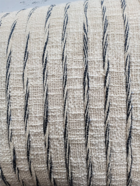 Hand Tufted Texture Boho Off-White and Blue Stripe Cushion Cover
