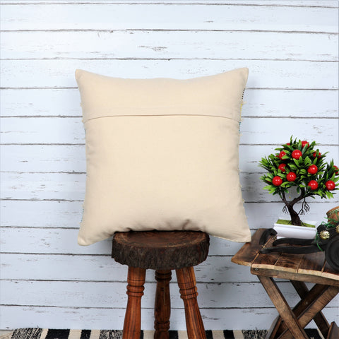Tufted Texture Boho Off-White and Yellow Fringe Cushion Cover