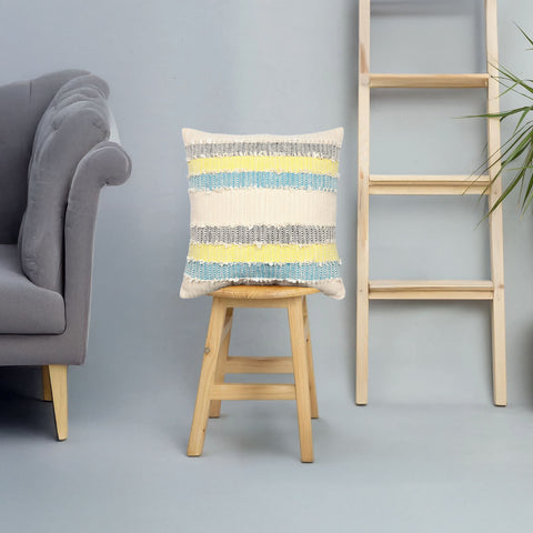 Tufted Texture Boho Off-White and Yellow Fringe Cushion Cover
