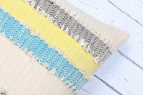 Tufted Texture Boho Off-White and Yellow Fringe Cushion Cover