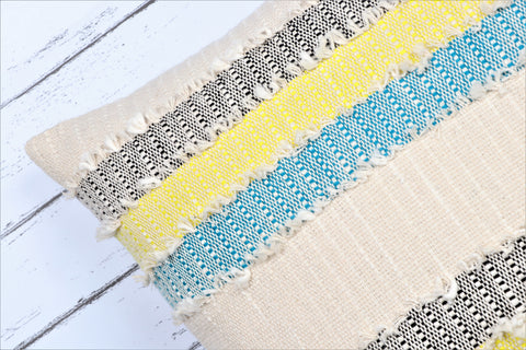 Tufted Texture Boho Off-White and Yellow Fringe Cushion Cover