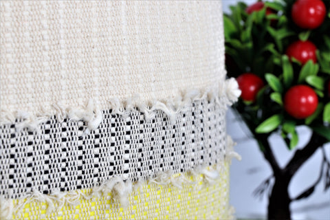 Tufted Texture Boho Off-White and Yellow Fringe Cushion Cover