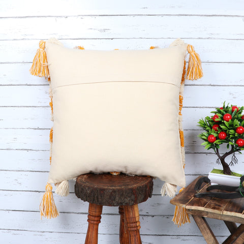 Hand Tufted Texture Boho Off-White and Yellow Stripe Cushion Cover