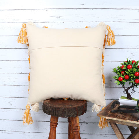 Set Of 3 Hand Tufted Texture Boho Off-White Yellow Stripe Cushion Cover