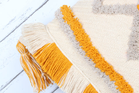 Set Of 2 Hand Tufted Texture Boho Off-White Yellow Stripe Cushion Cover