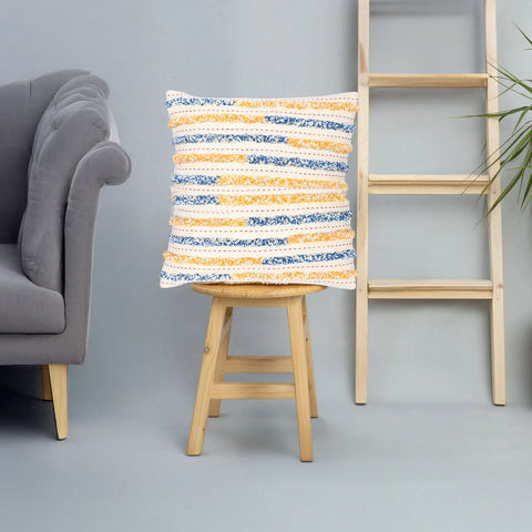 Set Of 3 Hand Tufted Texture Boho Yellow Blue Stripe Cushion Cover
