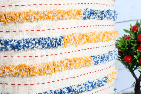 Set Of 3 Hand Tufted Texture Boho Yellow Blue Stripe Cushion Cover
