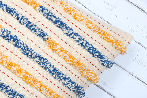 Set Of 3 Hand Tufted Texture Boho Yellow Blue Stripe Cushion Cover
