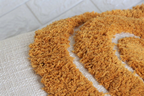 Set Of 3 Tufted Texture Boho Ivory Yellow Fringe Cushion Cover